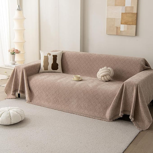 DREAMINGO Modern Chenille Couch Cover Blanket Washable Sofa Covers for 2 Cushion Couch Diamond Weave Textured Furniture Protector for Dogs Soft Coffee Couch Throw Cover, Large 71"x118" by DREAMINGO