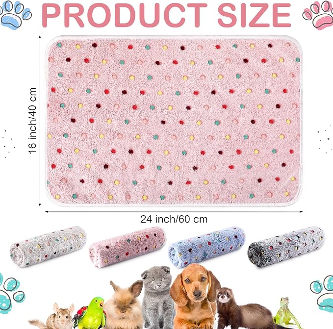 Tudomro 8 Pcs Absorbent Guinea Pig Blankets Washable Small Animal Fleece Bedding Cage Liners Reusable Pet Sleep Mat Pad Cover for Ferret Chinchilla Furniture Protection(Dot,16 x 24 Inch) - Image 2