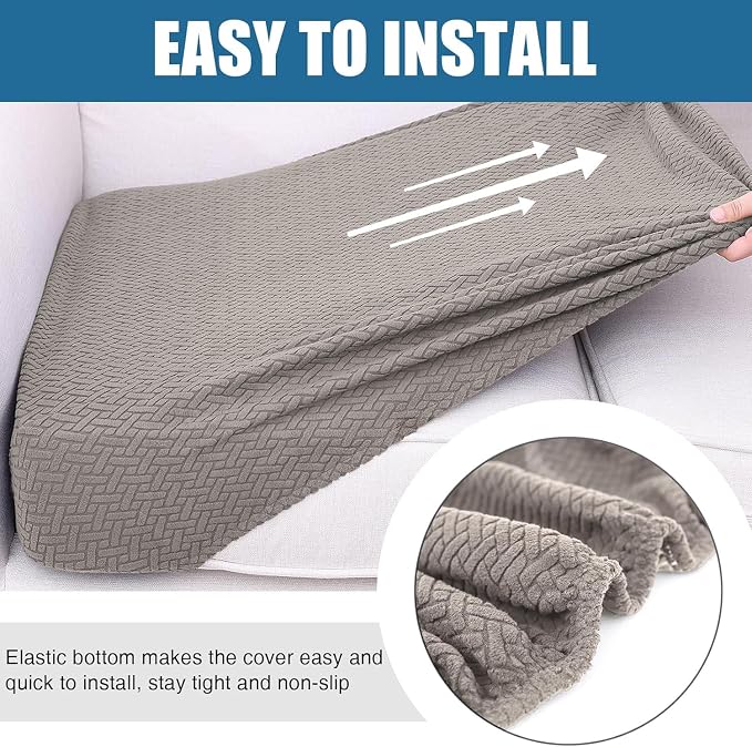 Smiry Waterproof Couch Cushion Covers, Non Slip Seat Cushion Covers | Stretch Jacquard Sectional Sofa Slipcover, Washable Elastic Furniture Protector for Pets, Kid, Large, Taupe - Image 4