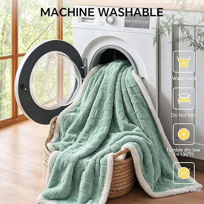 Luciphia Waterproof Dog Blanket, Reversible Fleece & Sherpa, Couch Cover | Soft plush fluffy, washable, puppy, cat, dog bed, sofa, throw, furniture protector,Green,X-Large（85" x 57"） - Image 7