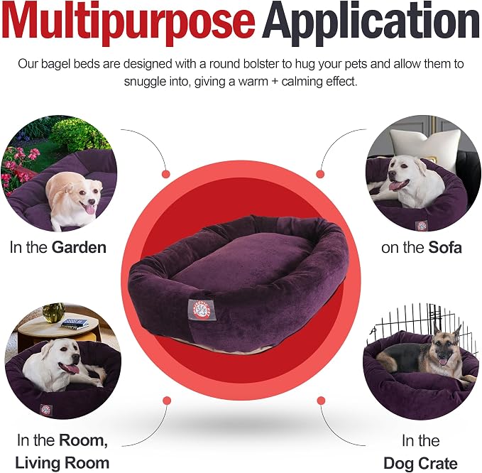 Majestic Pet 32 Inch Micro Velvet Calming Dog Bed Washable – Cozy Soft Round Dog Bed with Spine for Head Support - Fluffy Donut Puppy Mat 32x23x7 (inch) Medium – Aubergine - Image 5
