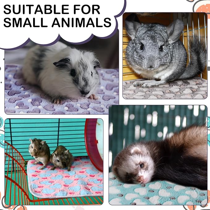 Tudomro 8 Pcs Absorbent Guinea Pig Blankets Washable Small Animal Fleece Bedding Cage Liners Reusable Pet Sleep Mat Pad Cover for Ferret Chinchilla Furniture Protection(Heart,12 x 12 Inch) - Image 4
