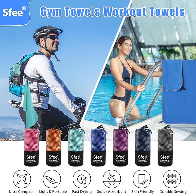 Sfee 2 Pack Microfiber Travel Towel, Quick Dry Towel Camping Towel Beach Towel Super Absorbent Compact Lightweight Sports Gym Towels Set for Beach, Gym, Hiking, Pool, Backpacking, Bath, Yoga - Image 6
