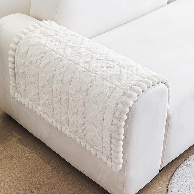 Fuzzy Couch Covers for Dogs, Non Slip Thick Dog Couch Cover Protector, Plush Pet Couch Covers for Sofa Washable, Soft Sofa Cushion Slipcovers Pet Friendly(1PC, Beige White, 27.6”x27.6”) - Image 3