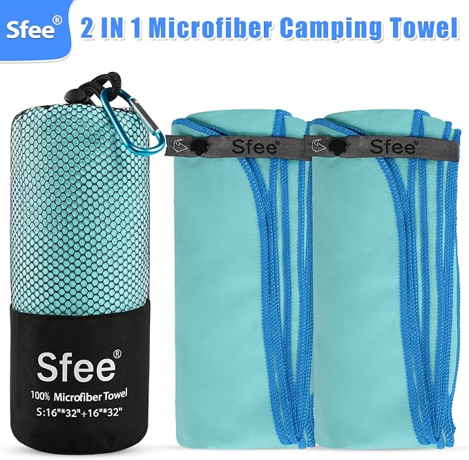 Sfee 2 Pack Microfiber Travel Towel, Quick Dry Towel Camping Towel Beach Towel Super Absorbent Compact Lightweight Sports Gym Towels Set for Beach, Gym, Hiking, Pool, Backpacking, Bath, Yoga - Image 5