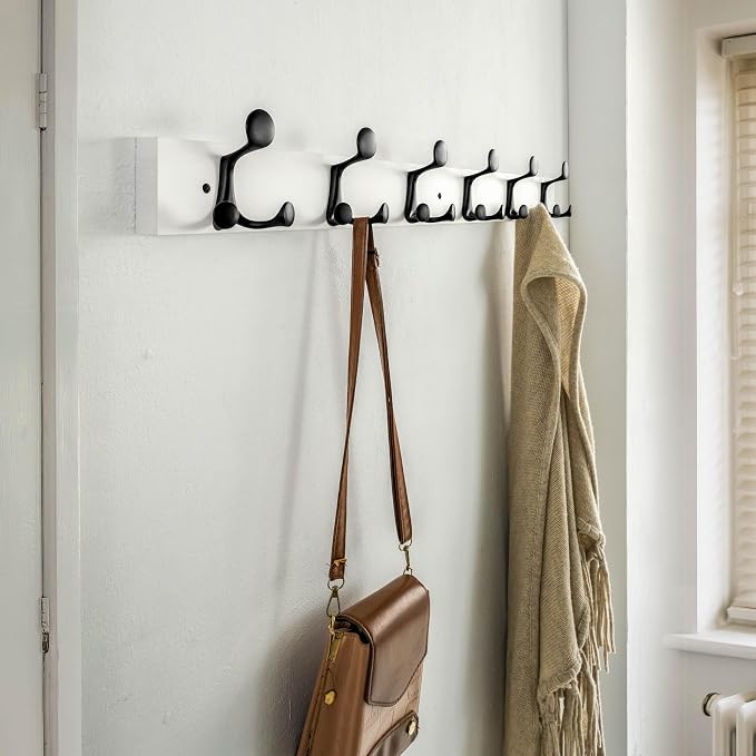 SKOLOO 36-Inch White Wood Coat Rack Wall Mount with 6 Triple Hooks - Ideal for Family Entrances, Classrooms, and Pet Supplies Storage - Perfect Coat Hooks for Wall - Image 2