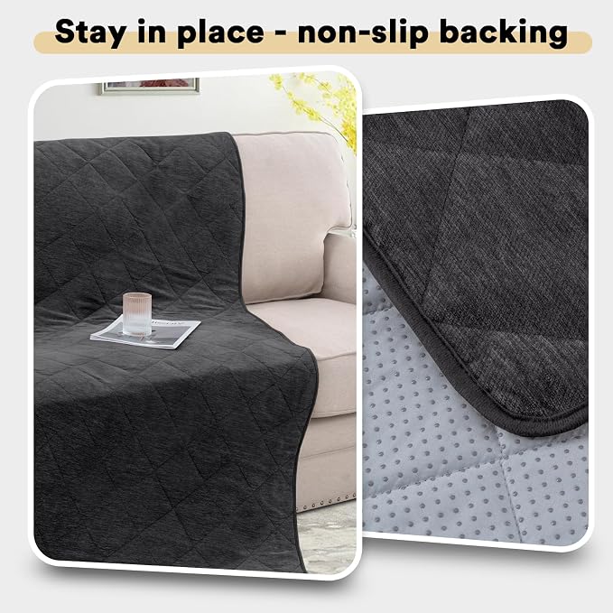 PrinceDeco Couch Covers for Dogs Chenille Sofa Covers for 2 Cushion Washable Quilted Checkered Fuzzy Pet Couch Cover Soft Couch Protector Non-Slip Sofa Pads for Puppy Cat Kids(34.5" x 60", Grey) - Image 4