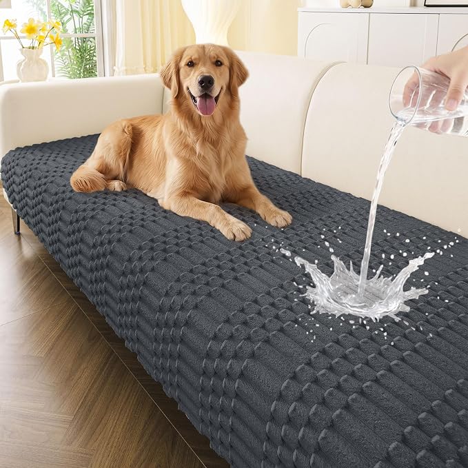 Smiry Waterproof Couch Covers for Dogs Washable, Non Slip Pet Sofa Cover | Plush Scratch Resistant Flannel Furniture Protector for Dogs, Dark Grey, 36" x 47" by Smiry