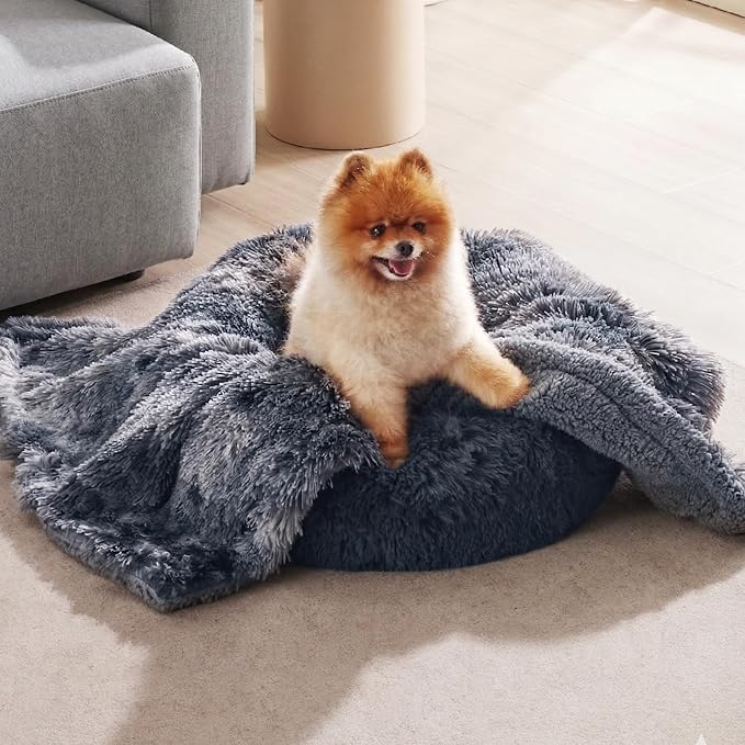 Bedsure Waterproof Dog Blanket for Small Dogs Cats Fluffy Faux Fur, 30x40 | Plush Fuzzy Reversible Pet Blankets for Couch and Dog Bed,Soft Calming Throw Cat Puppy Blanket Washable,Dog Gift Tie-dye Grey by Unknown