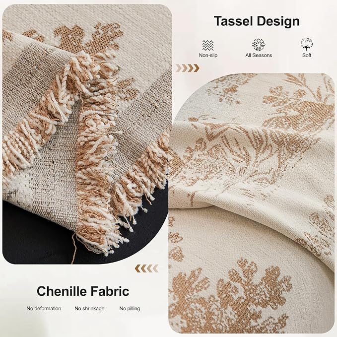 ROOMLIFE Couch Cover 3 Cushion Sofa, Washable Non Slip Furniture Sofa Protector Cover, Soft Chenille Sofa Slipcovers Sectional L Shape Dogs Couch Cover Throw Blanket with Tassels 71''X150'' - Image 3