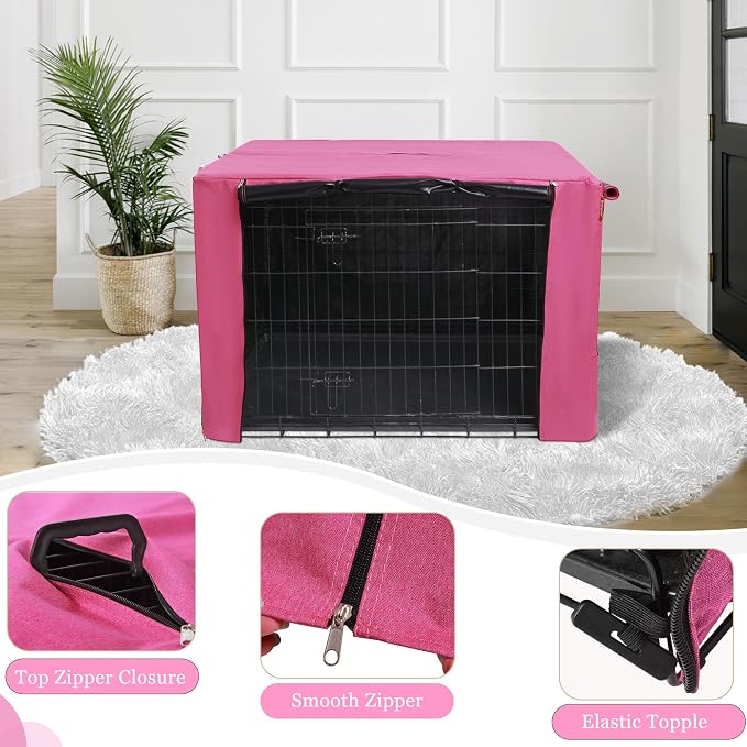 HiCaptain Breathable Dog Crate Cover 42 Inch, Durable Heavy Duty Kennel Cover for Dogs, Dual Zippered Panels, Windproof Waterproof UV-Resistant, Pink - Image 4
