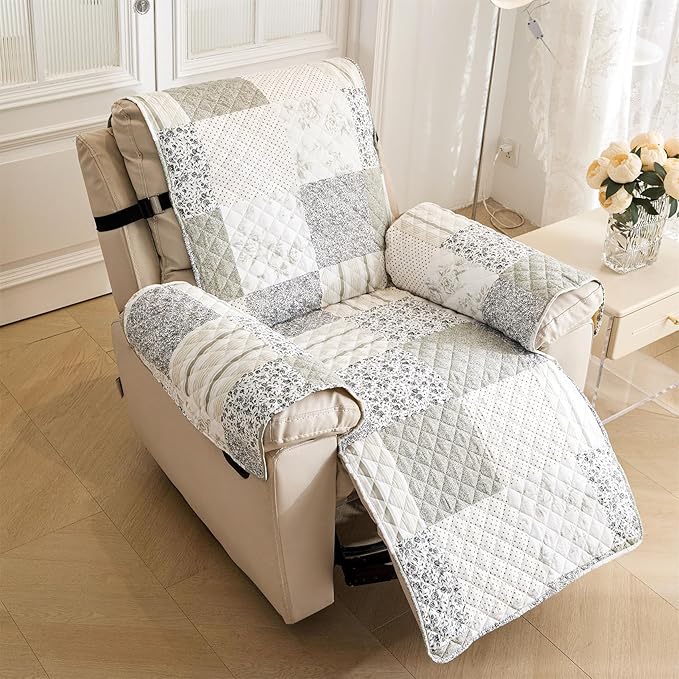 Cmfshape Skidproof Sofa Cover-Taupe Sofa Slipcover with Elastic Straps-Easy Fit Slip Cover-Patchwork Washable Furniture Protector for Pets and Kids(Recliner,Taupe) by cmfshape-quiltset