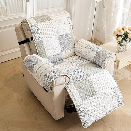 Cmfshape Skidproof Sofa Cover-Taupe Sofa Slipcover with Elastic Straps-Easy Fit Slip Cover-Patchwork Washable Furniture Protector for Pets and Kids(Recliner,Taupe) by cmfshape-quiltset