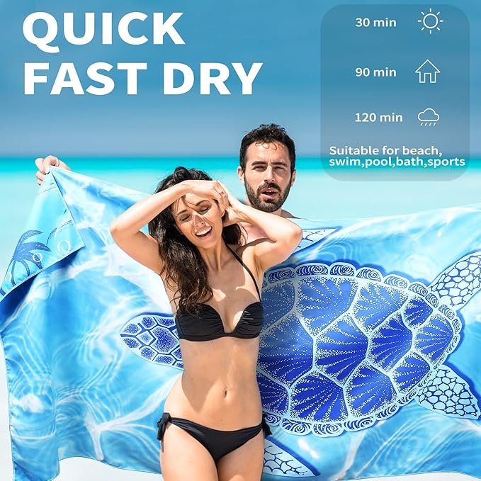 Microfiber Beach Towel Oversized 71x32 Multiple with Bag 4 Pack Bulk | Thin Lightweight Sand Free Absorbent Quick Dry Large for Travel Pool Swim Bath Cruise Sports Camping Essentials Adults Gifts - Image 3