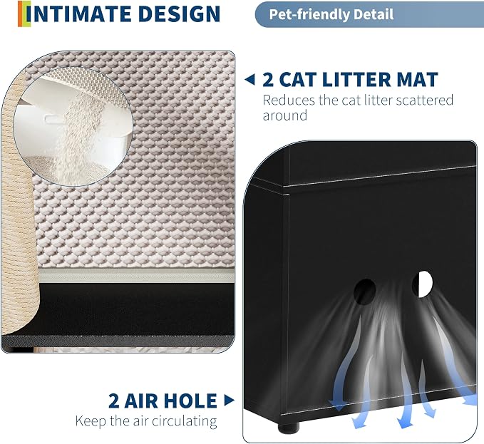 Garvee Cat Litter Box Enclosure Furniture for 2 Cats, Hidden Litter Box, Modern Double Layer Cats Washroom Furniture with 2 Scratch Mat and Cat Scratching Post, Side End Table for Living Room Hallway - Image 4