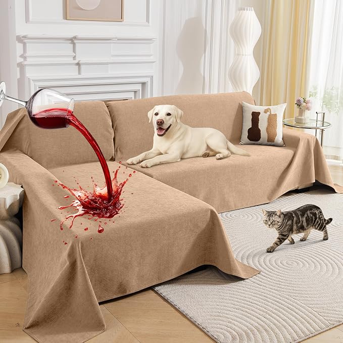 Deep Dream Sectional Couch Covers, 2 Pieces 100% Waterproof L Shaped Sofa Cover, Non Slip Couch Cover for Dogs Cats Washable, Pet Friendly Sofa Slipcovers Furniture Protector (XX-Large, Brown) by DeepDream