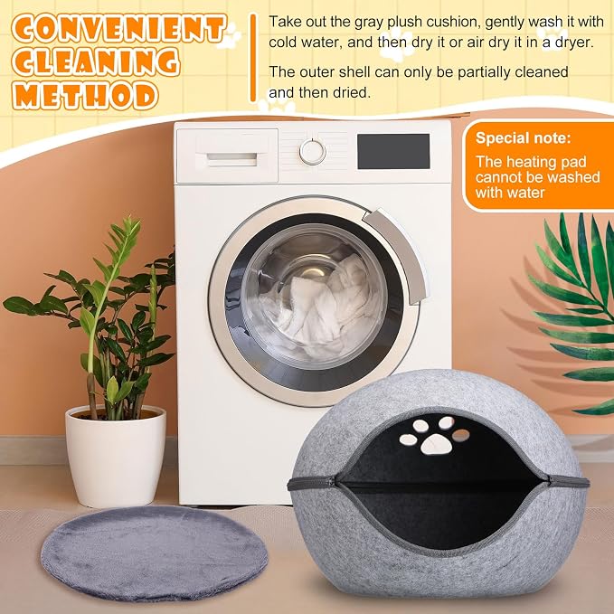 Beeveer Heated Cat Bed, Indoor Heated Cat Cave, Warmer Thermal Pet Bed with Removable Waterproof Heater for Kitty Small Dogs Gray(19.7X 17.8 x 13 Inches) - Image 6