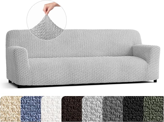 PAULTO BY GA.I.CO. Stretch Sofa Slipcovers – Soft Elastic Fabric Couch Cover for Armchair Loveseat 3-Seater & 4-Seater Sofa Cover – Non-Slip Furniture Protector Washable - Light Grey (86"-120" Wide) by PAULATOBYGAICO