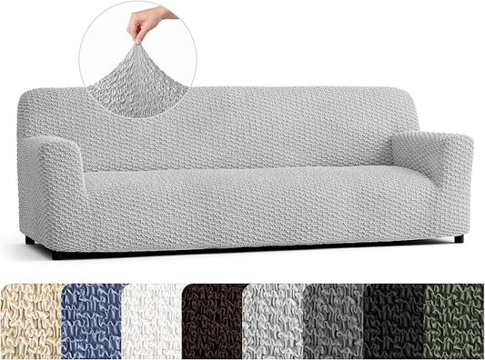 PAULTO BY GA.I.CO. Stretch Sofa Slipcovers – Soft Elastic Fabric Couch Cover for Armchair Loveseat 3-Seater & 4-Seater Sofa Cover – Non-Slip Furniture Protector Washable - Light Grey (86"-120" Wide) by PAULATOBYGAICO