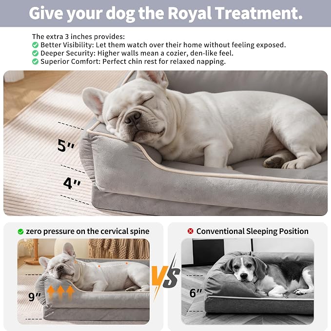 FAIRYPET Orthopedic Dog Bed for Medium to Large Dogs & Cats, Memory Foam Dog Bed with Washable Removable Cover, Top-Grade Dutch Velvet Fabric Pet Sofa Couch for Crate with Nonskid Bottom, Grey - Image 4