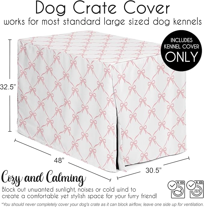 Sweet Jojo Designs 48in. Large Dog Crate Cover (Pink Bows) for Girls Pet Cage, Kennel Covers (Blush and White Elegant Designer Bow for the Ballerina, Dancer, Princess, Coquette Ballet Collection) - Image 5