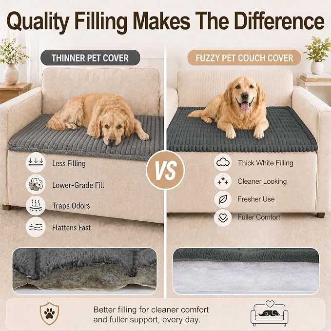 decorUhome Couch Cover for Dogs, Non Slip Fuzzy Thick Pet Sofa Protector | Pet Friendly, Machine Washable, Fits 3-Cushion Sofa, Protects Against Pet Hair & Daily Messes, Dark Grey, 27.6" x 70.9" - Image 6