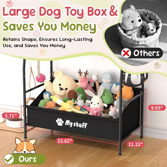 Kaiferty Large Dog Toy basket, Toy Box for Dogs, Pet Toys Bin Dog Metal Wire Basket for Toys, Food Storage, Storage Organizer Chest Storage, Toy Box for Living Room Area (Black) - Image 4