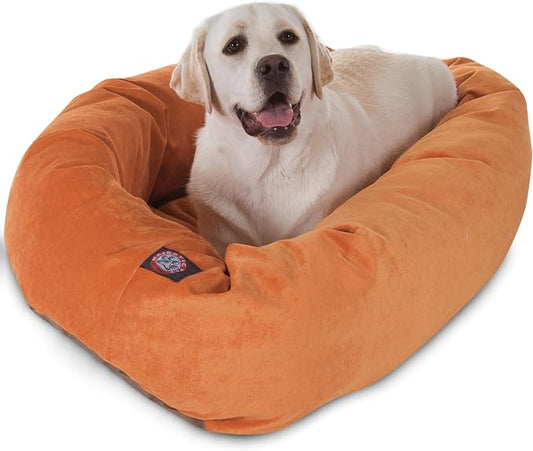 Majestic Pet 40 Inch Micro Velvet Calming Dog Bed Washable – Cozy Soft Round Dog Bed with Spine for Head Support - Fluffy Donut Puppy Mat 40x29x9 (inch) Large – Orange by MajesticPet