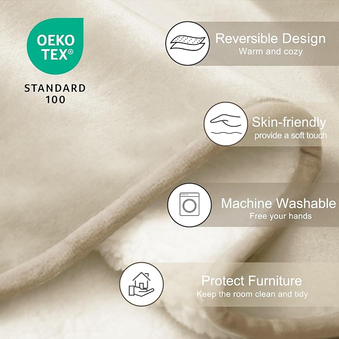 gogobunny Waterproof Bed Blanket, Reversible Sherpa Fleece Throw Blanket for Dog Puppy Cat, Furniture Cover Protects Bed Couch Sofa from Liquid Pee and Pet Fur (Cream, 25x35 inches) - Image 4