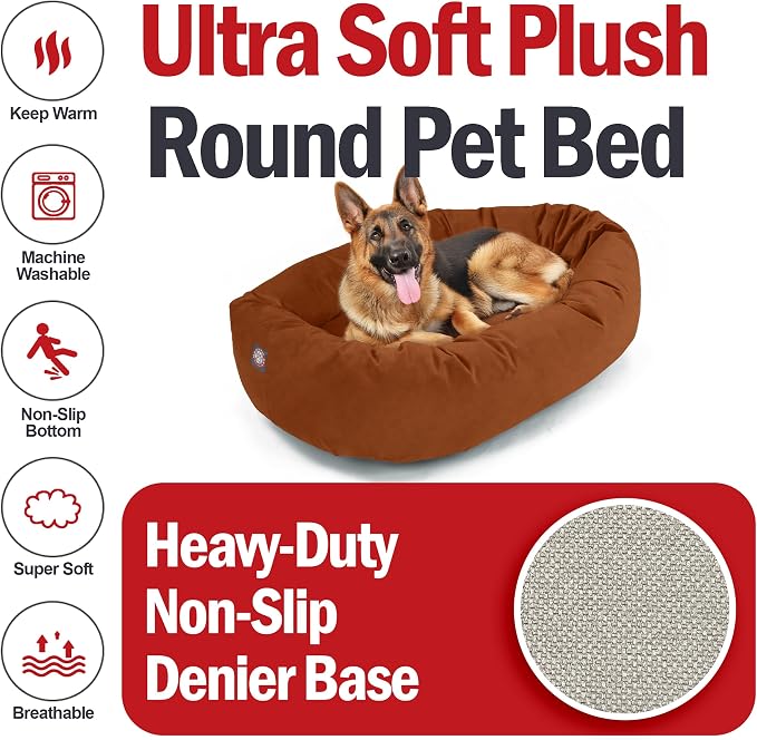 Majestic Pet 52 Inch Suede Calming Dog Bed Washable – Cozy Soft Round Dog Bed w/Spine Support for Dogs to Rest Head - Fluffy Donut Dog Bed 52x35x11 (Inch) - Round Pet Bed X- Large – Rust (2025) - Image 6