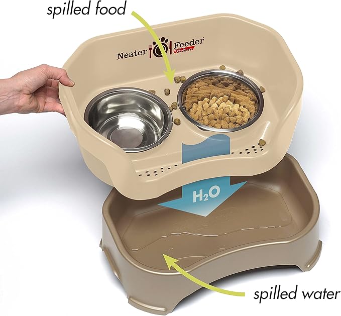 Neater Feeder Deluxe Mess Proof Dog Bowls Elevated for Medium Sized Breeds – Made in USA – No Spill Raised Slow Feeder Elevated Dog Bowl Stand, Stainless Steel Food and Water Bowl Set, Cappuccino - Image 2