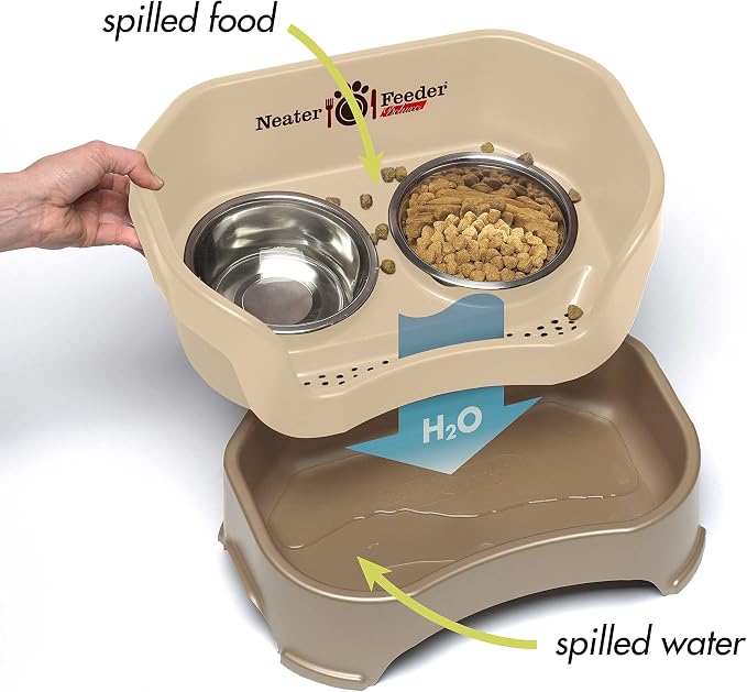 Neater Feeder Deluxe Mess-Proof Elevated Dog Bowls for Medium Dogs (19–40 lbs), 2 Height Adjustable (10” & 12.5”) No-Spill Raised Dog Bowl Stand w/Slow Feed Bowl for Food, Made in USA, Cappuccino - Image 2