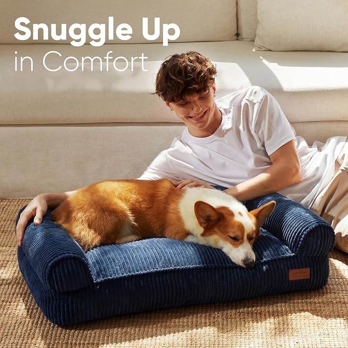 FUKUMARU Cute Dog Bed, Thickened Orthopedic Dog Sofa, Waterproof&Washable | 36" Corduroy Dog Couch with 4" Extra-Thick Egg-Crate Foam, Large Pet Bed for Medium to Large Dogs - Image 3