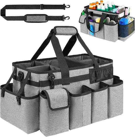 Cleaning Caddy Bag,Extra Large Cleaning Supplies Organizer with Handle for Housekeepers,Gray by ZIOZERTT