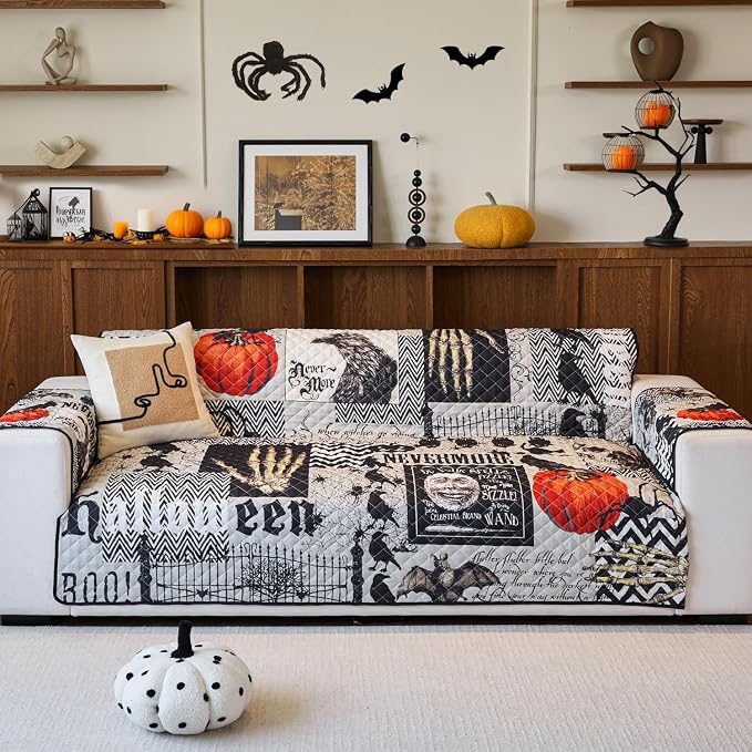 EVENHUG Halloween Sofa Cover for Festival Home Decorations Slipcover Furniture Protector Washable Couch Cover with Non Slip and Elastic Straps for Kids Pets Dogs (Sofa) by EVENHUG