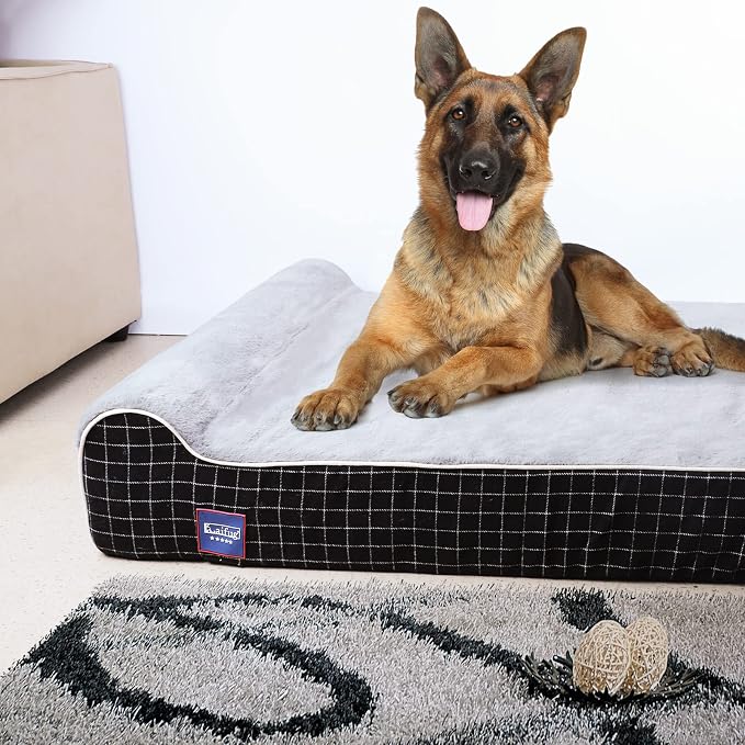 Laifug Orthopedic Dog Beds for Large Dogs,7" Memory Foam Dog Beds,Durable Water Proof Liner Removable and Washable, Nonskid Bottom, Black Grid Grey 50"x36"x10" - Image 2