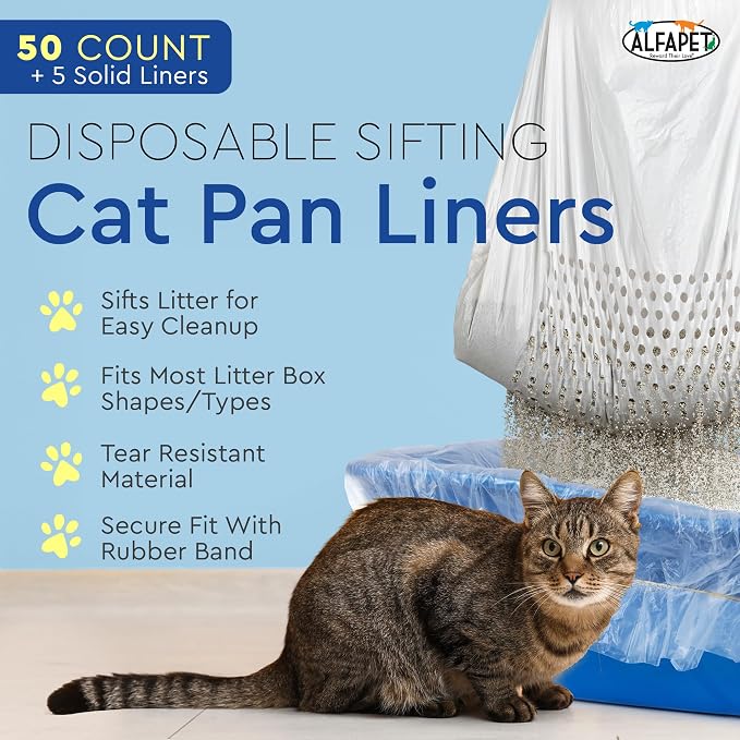 Cat Litter Box Sifting Liners Alfapet - Extra Giant 50 Count - Tear-Resistant Cat Litter Bags - Waterproof Kitty Litter Liners - Fits Almost All Litterbox Pan Sizes, 40" x 38", 30 lb Capacity - Image 2