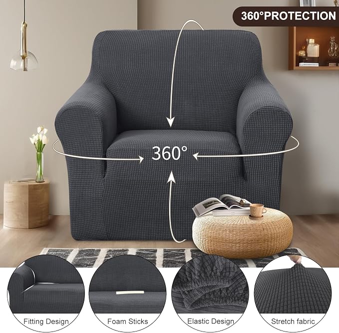 U-NICE HOME Stretch Recliner Chair Cover Armchair Slipcover, Dark Grey | Furniture Protector, 1-Piece Chair cover, Washable, Pet friendly, Polyester Spandex Jacquard fabric - Image 3