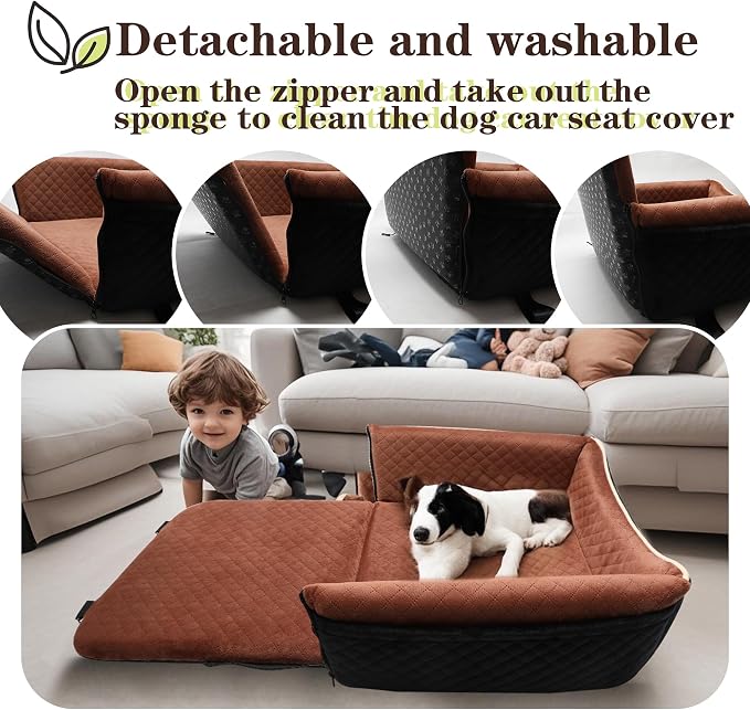 Dog Car Seat Bed 2 in 1 for Small/Medium Dogs up to 35 lbs,Adjustable Safety Leashes,Memory Foam with Soft Fabric Pets Travel Car Bed,Easily Installed in Front and Back seat,Removable and Washable. - Image 5