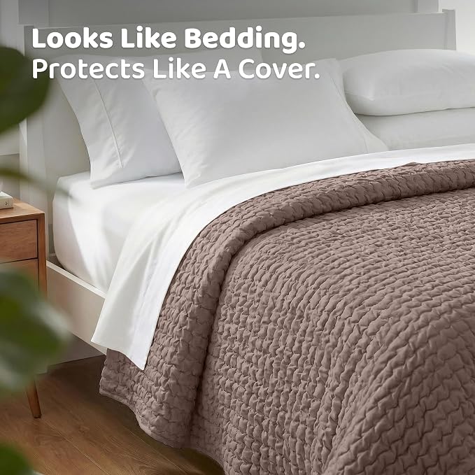 PAULATO BY GA.I.CO. Waterproof Blanket for Bed – Queen Absorbent Couch Cover – Machine Washable Stain-Proof Pad for Large Sofa – Pets Dogs & Cats Friendly Protector - Soft Taupe - Image 5