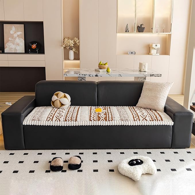 VClife Boho Couch Cover, Soft Fuzzy Couch Covers for Dog, Non-Slip Furniture Protector, Washable Durable Sofa Covers for Couch/Bench, Tribal White Pumpkin Geometric Slipcover, 27.6" x 82.7" - Image 2