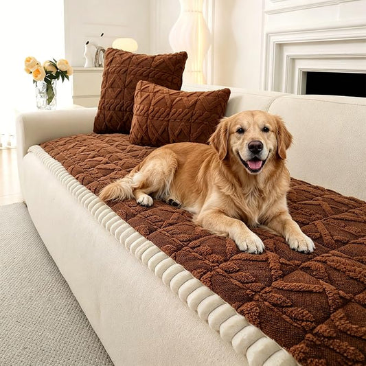 OTOB Sofa Covers for 3 Cushion Couch Washable, All Seasons Non Slip Fuzzy Pet Couch Cover, Soft Plush Geometric Jacquard Sofa Slipcovers, Kids Pet Friendly Dog Bed Mats (Dark Coffee, 27.6" x 70.9") by OTOB