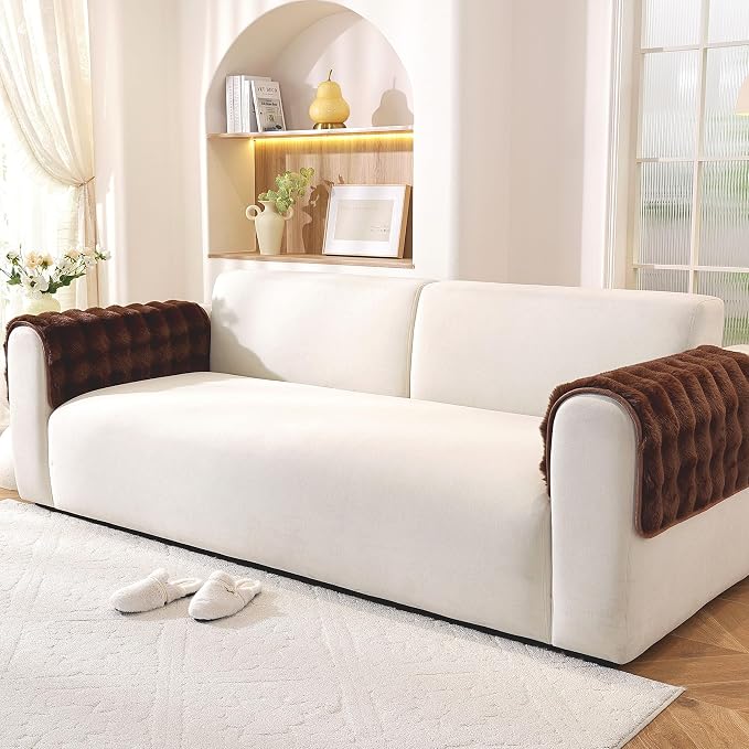 Waterproof Dog Bed Cover Non Slip Couch Covers for Dogs Washable Soft Faux Fur Sofa Cover Couch Covers for 3 Cushion Couch Sofa Pet Friendly (Brown, 24" x 24" 2 Pack) - Image 2