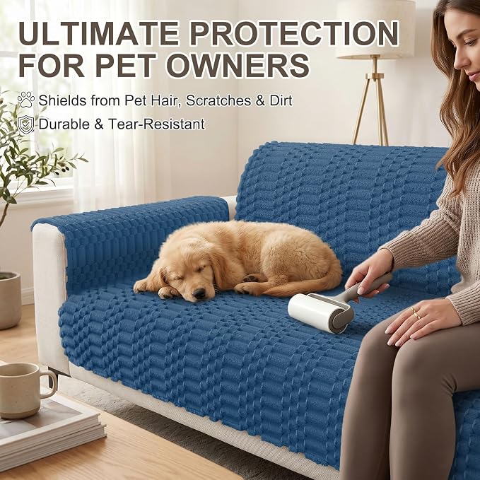 Smiry Waterproof Couch Covers for Dogs Washable, Non Slip Pet Sofa Cover | Plush Scratch Resistant Flannel Furniture Protector for Dogs, Navy, 36" x 63" - Image 6