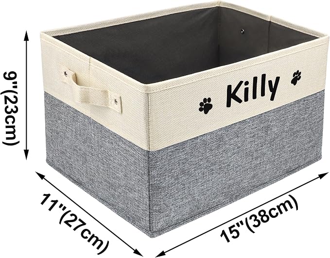 PET ARTIST Personalized Dog Toy Bin for Dog Toys Accessories - Foldable Dog Toy Basket Storage Box for Pet Toys,Dog Coat, Upgrade Grey, M:15''(38cm)*11''(28cm)*9''(23cm) - Image 4