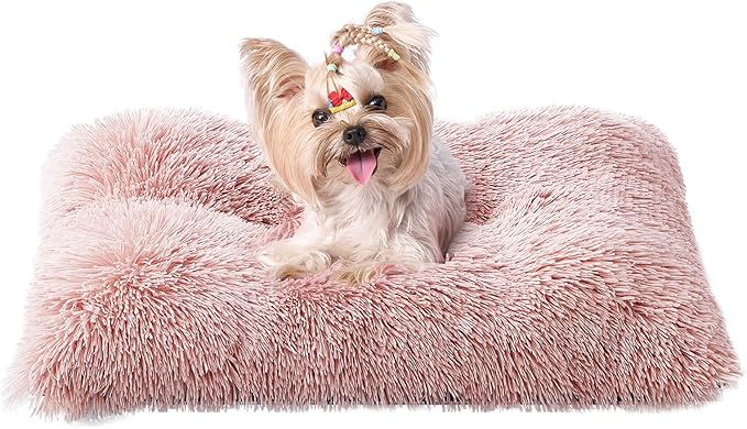 EHEYCIGA Fluffy Dog Crate Bed for Small Dogs, Plush Crate Pad, Pink | Calming Anti Anxiety Small Dog Bed, Washable Soft Warm Faux Fur Crate Mat with Non-Slip Bottom by EHEYCIGA