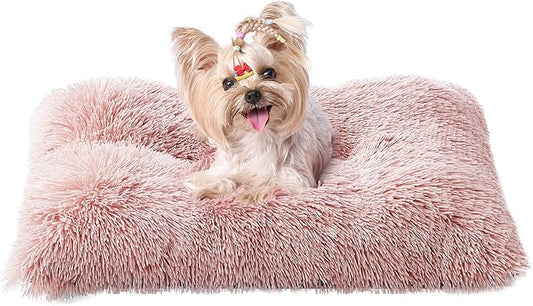 EHEYCIGA Fluffy Dog Crate Bed for Small Dogs, Plush Crate Pad, Pink | Calming Anti Anxiety Small Dog Bed, Washable Soft Warm Faux Fur Crate Mat with Non-Slip Bottom by EHEYCIGA