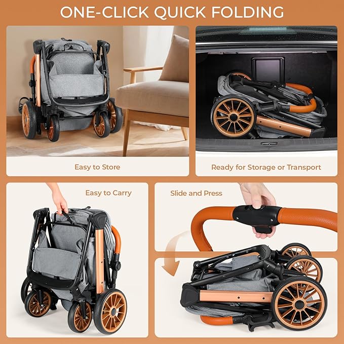 MAMIZO Foldable Dog Stroller for Medium Dogs Cats Up to 55 Lbs, Adjustable Height Handle, Pet Stroller with Aluminum and Carbon Steel Frame, Sun Shades, Storage Basket & Shock Absorbers, All-Terrain