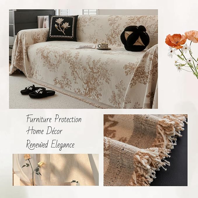 ROOMLIFE Couch Cover 3 Cushion Sofa, Washable Non Slip Furniture Sofa Protector Cover, Soft Chenille Sofa Slipcovers Sectional L Shape Dogs Couch Cover Throw Blanket with Tassels 71''X134'' - Image 5