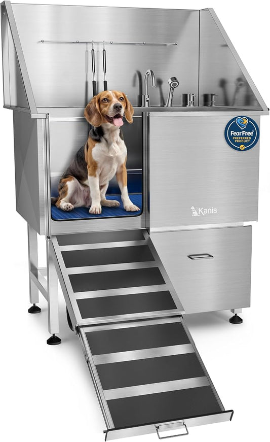 KANIS Professional Dog Washing Station 304 Stainless Steel Pet Wash Sink | Grooming Bathtub w/Shower, Floor Grates and Storage for Large, Medium & Small Pets by KANIS